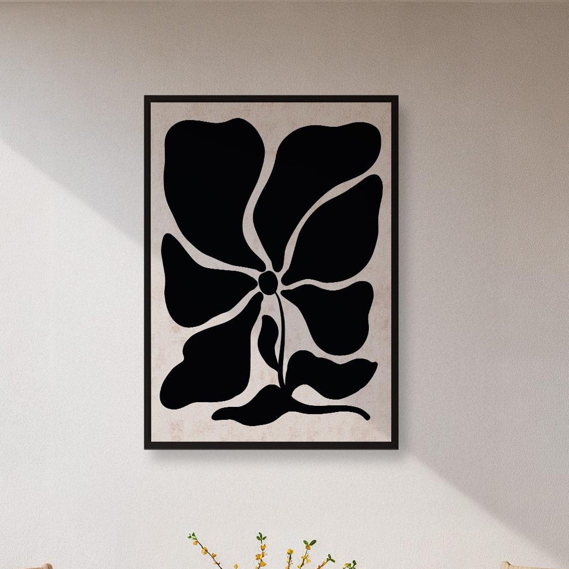 Bold Black Abstract Flower Silhouette Minimalist Botanical Poster