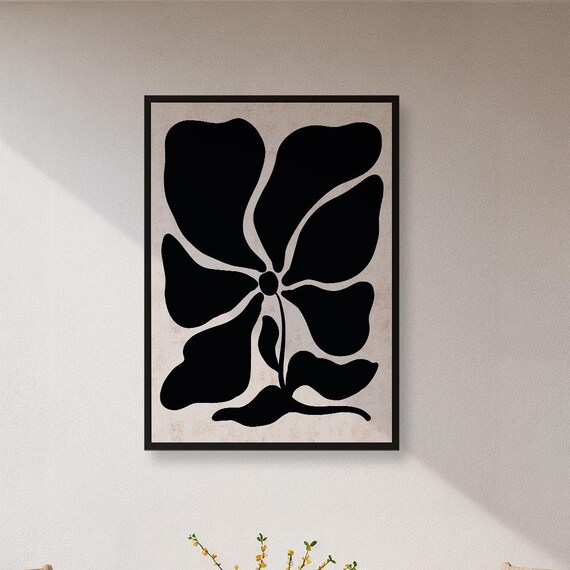 Bold Black Abstract Flower Silhouette Minimalist Botanical Poster