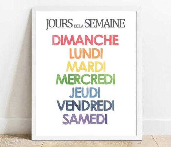 French Days Of The Week Poster Watercolor Nursery Decor