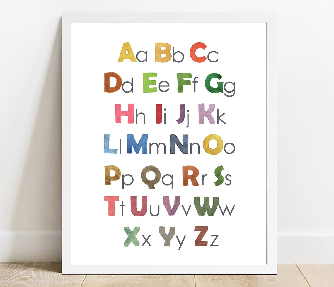 Watercolor Alphabet, Nursery Decor Poster