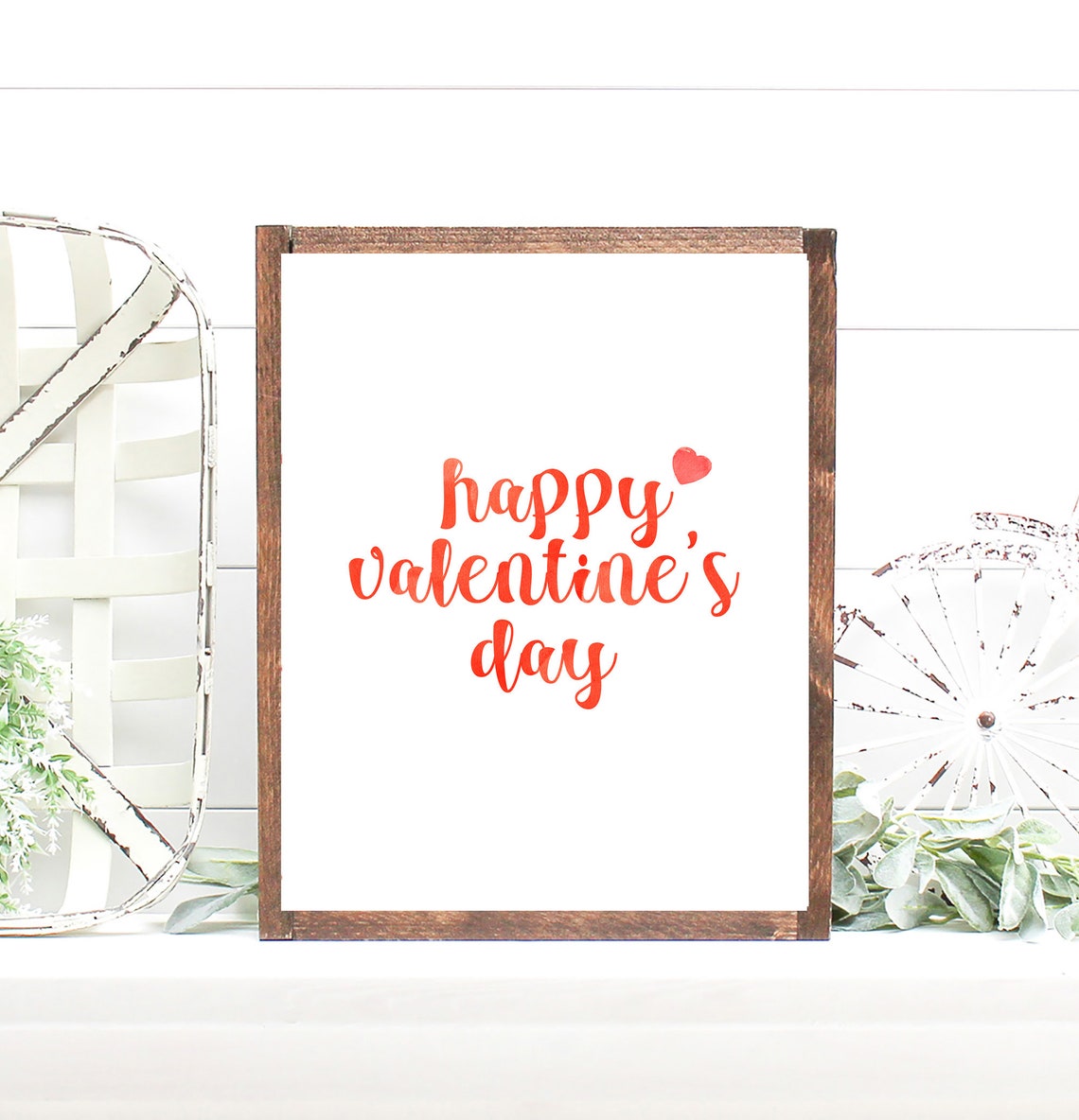 Happy Valentines Day Red Script Farmhouse Valentine Wall Art