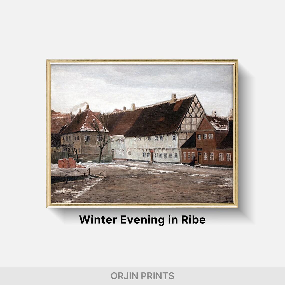 Half Timbered Old Town Winter Street Vintage European Poster - Image 2