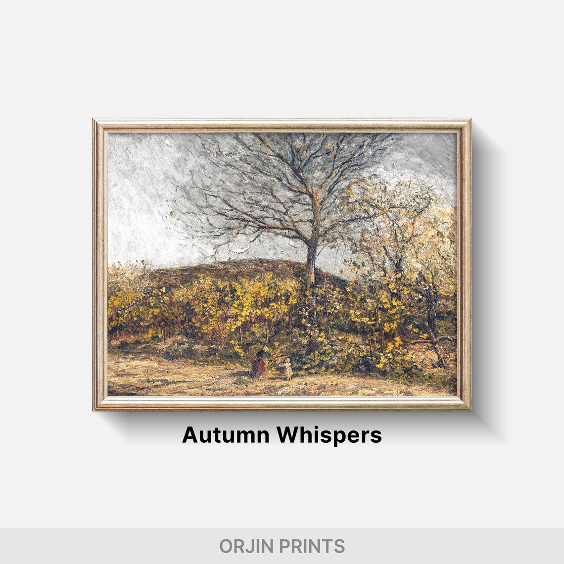 Golden Autumn Grove with Figures Vintage Harvest Landscape Painting Poster - Image 2