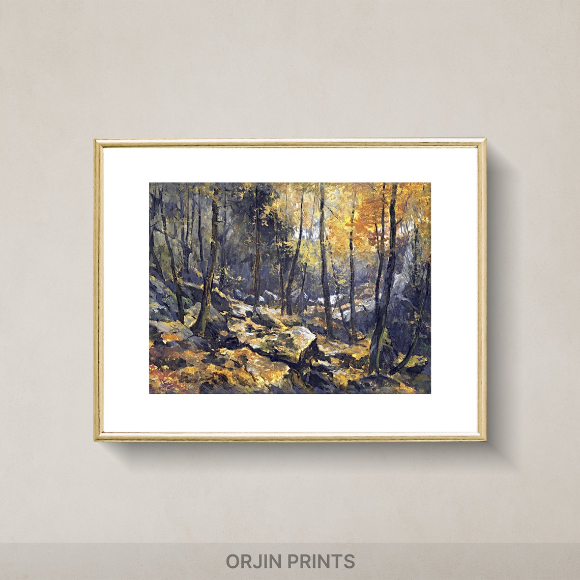 Autumn Forest Stream Golden Light Fall Trees Landscape Poster