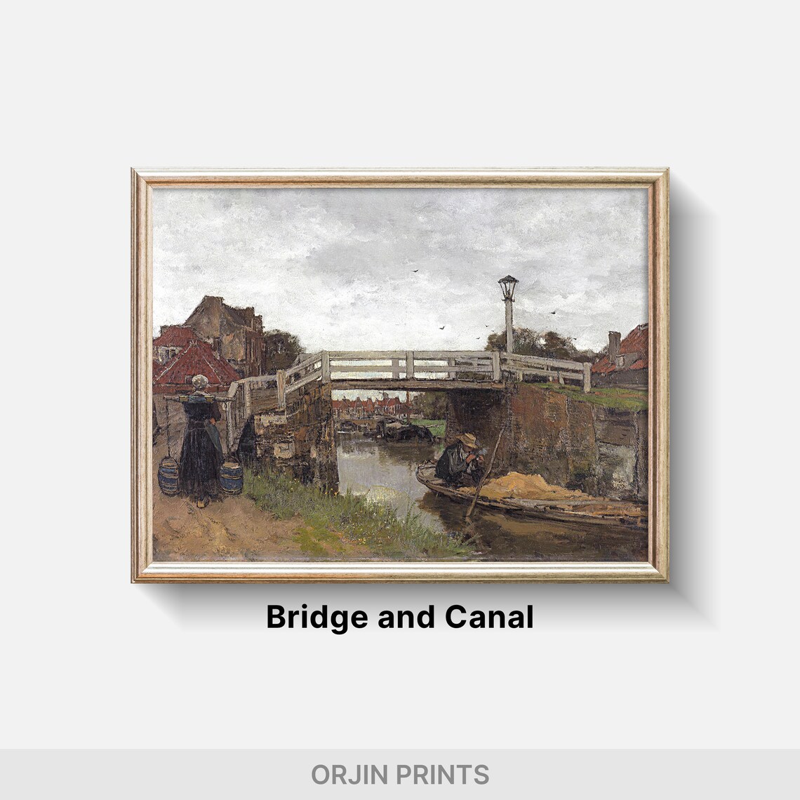 Historic Canal Town White Drawbridge Water Carriers Vintage Art Poster - Image 2
