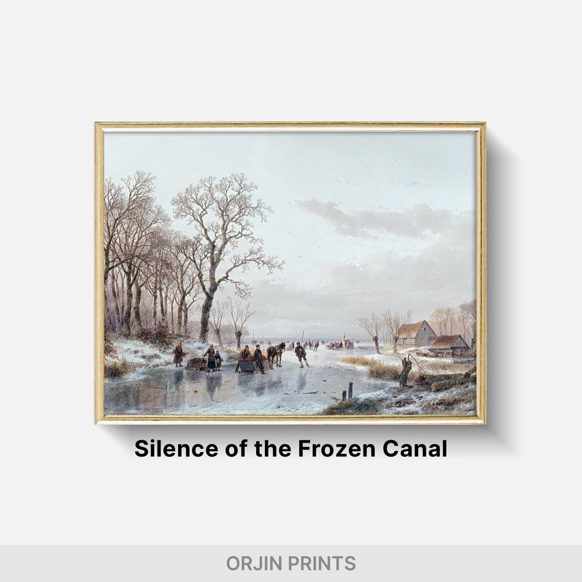 Frozen Canal Ice Skaters Horse Drawn Sled Vintage Art Poster - Image 2