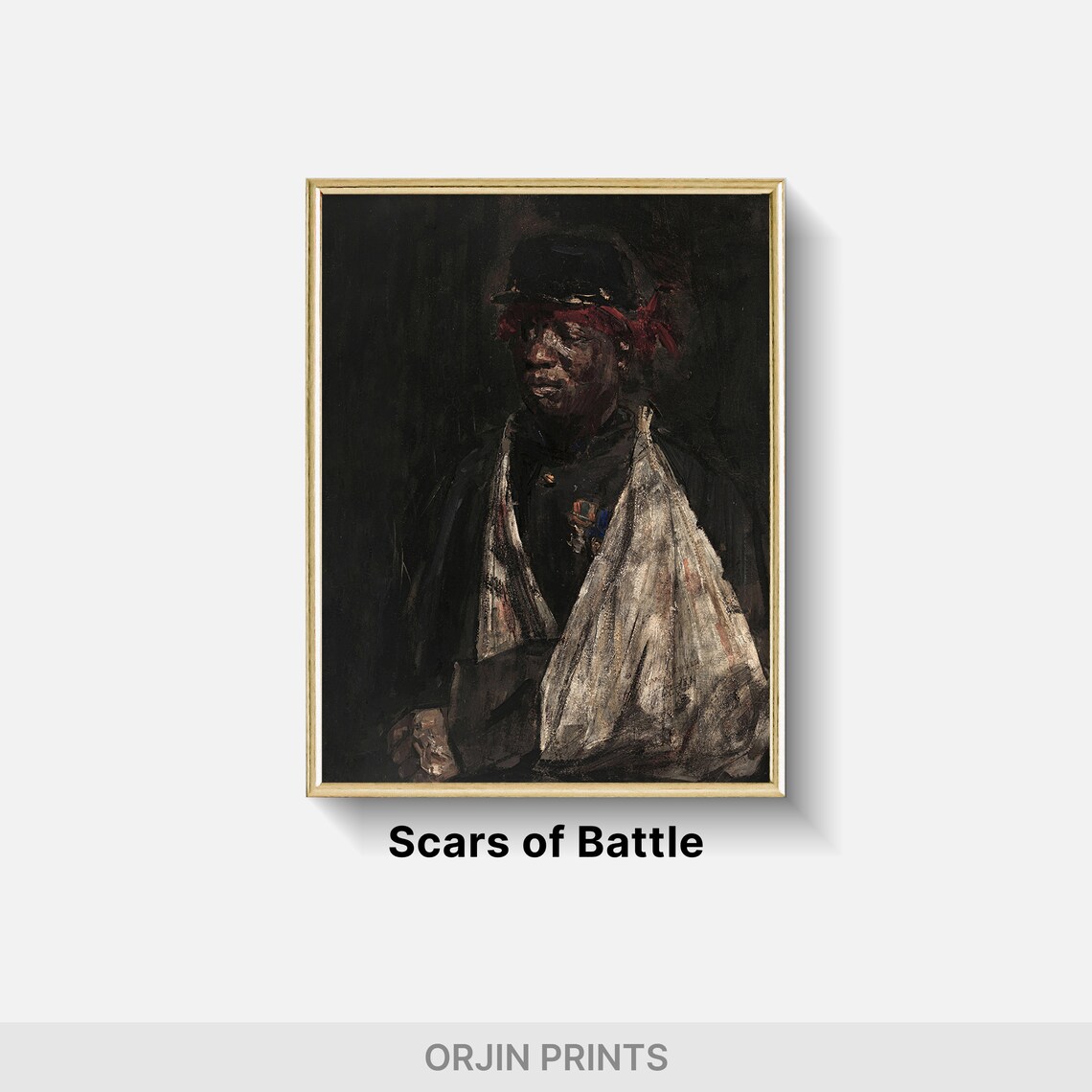 Black Soldier Portrait Red Headscarf Dark Oil Painting Poster - Image 2