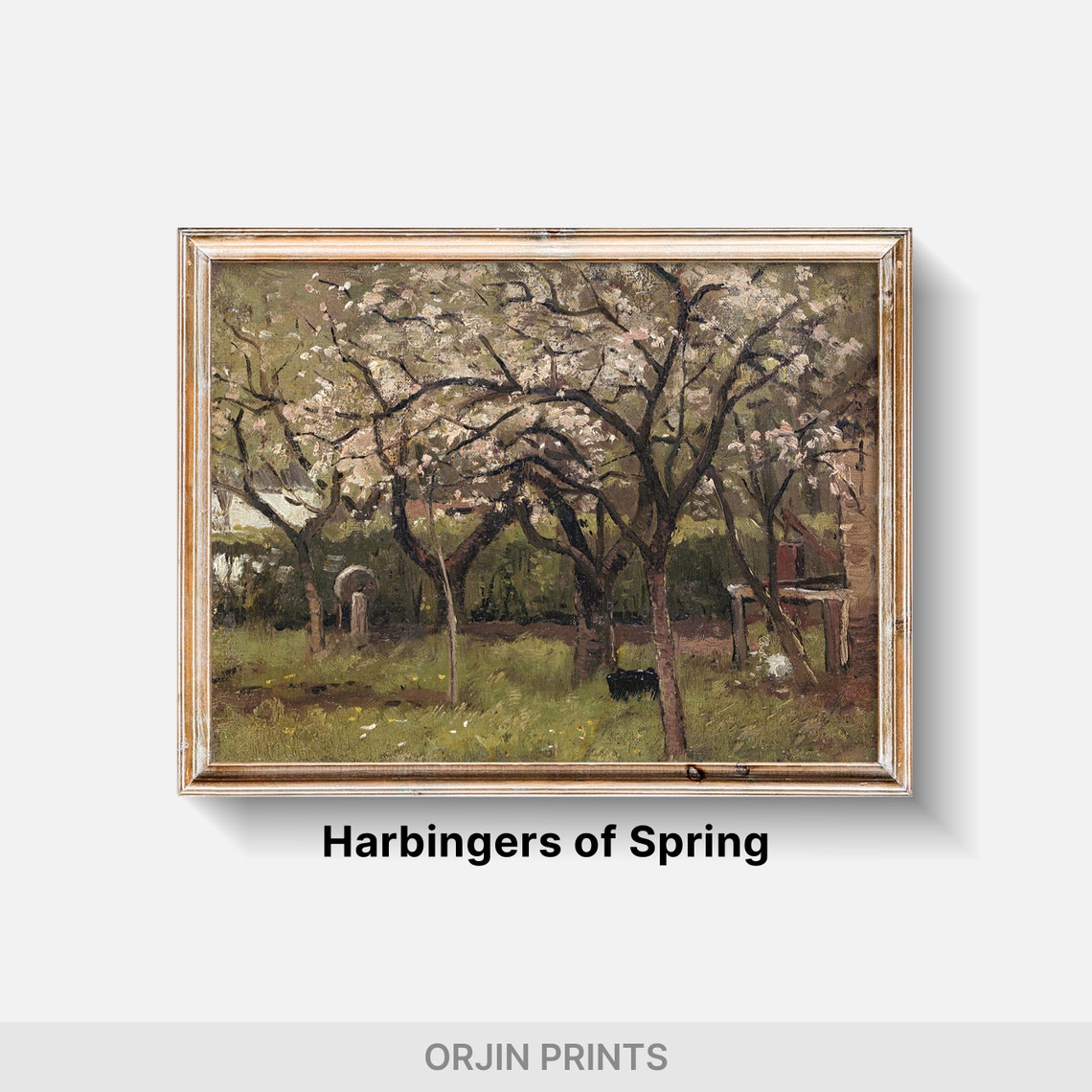 Blooming Orchard Spring Oil Painting Fruit Trees Landscape Wall Art - Image 2