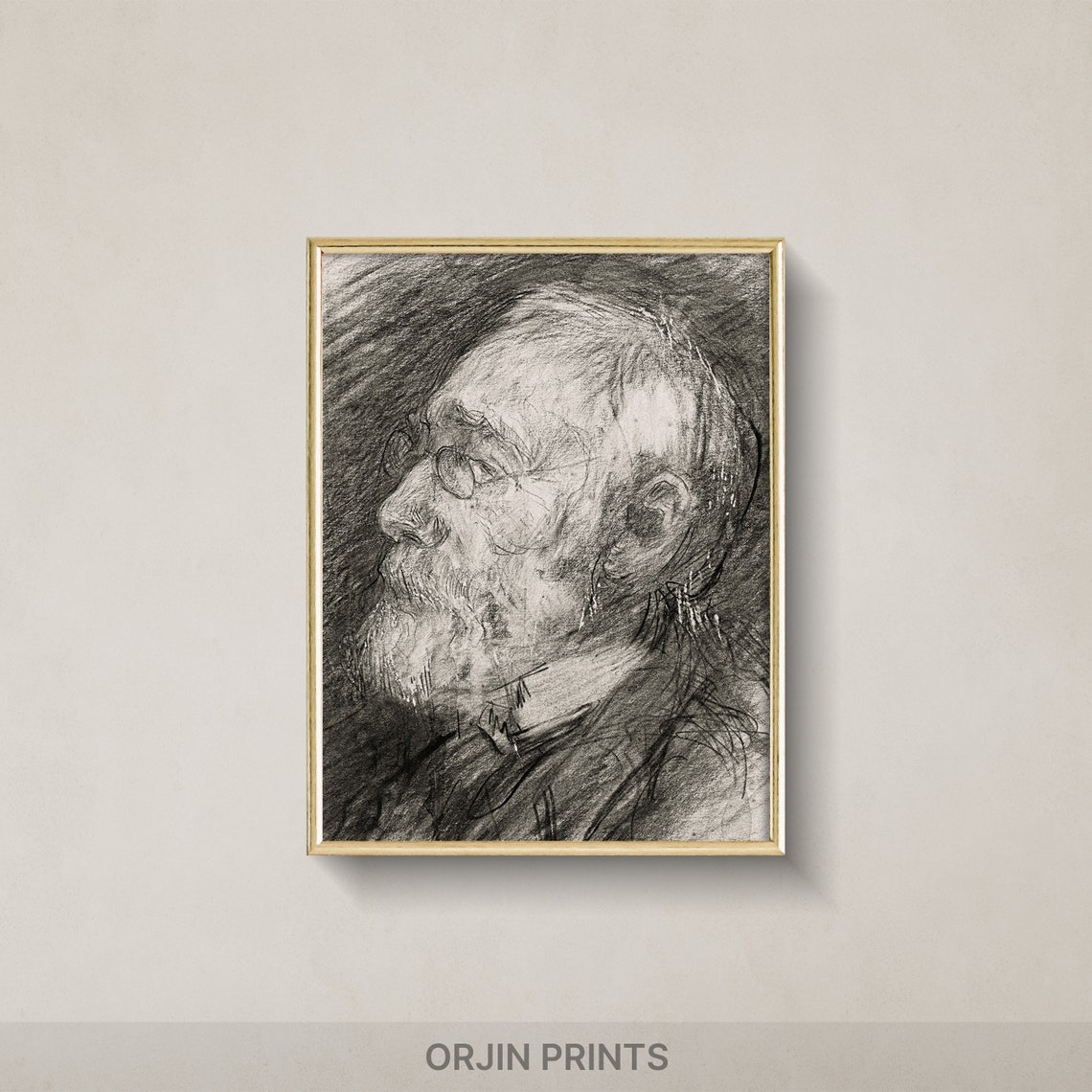 Old Bearded Man Charcoal Portrait Expressive Sketch Wall Art
