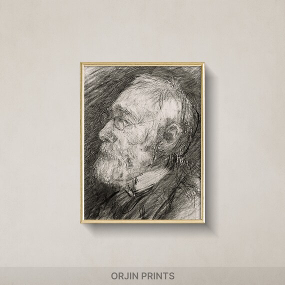 Old Bearded Man Charcoal Portrait Expressive Sketch Wall Art