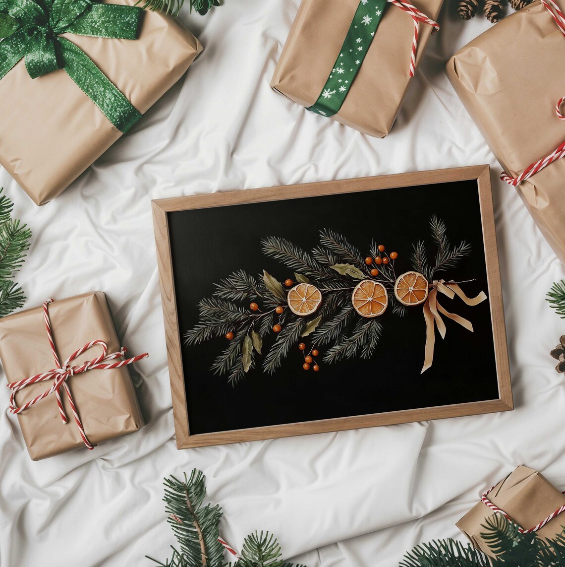 Christmas Garland With Dried Orange Slices On Black Moody Wall Art - Image 6