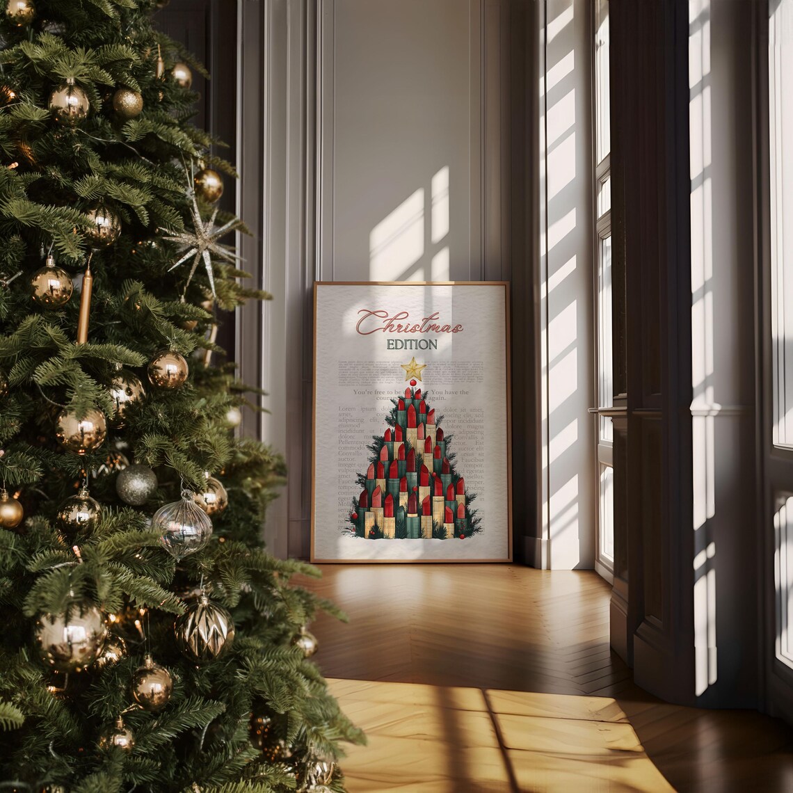 Christmas Edition Red Lipstick Tree Newspaper Style Girly Art Poster - Image 6