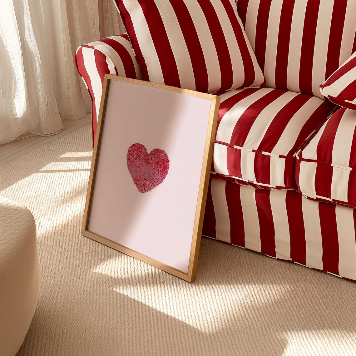 Red Fingerprint Heart Minimalist Pink Background Love Art Poster - Image 4