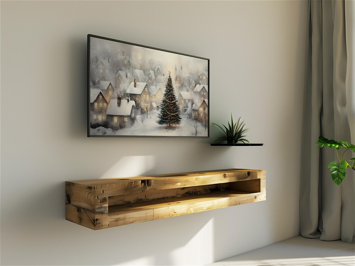 Christmas Tree Frame TV Art, Snowy Winter Village - Image 4