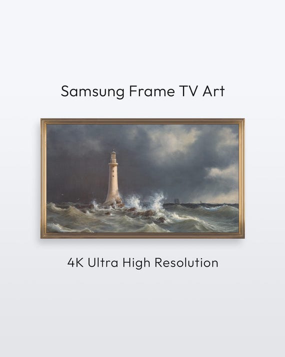 Samsung Frame Tv Art Lighthouse Stormy Landscape 4k Print