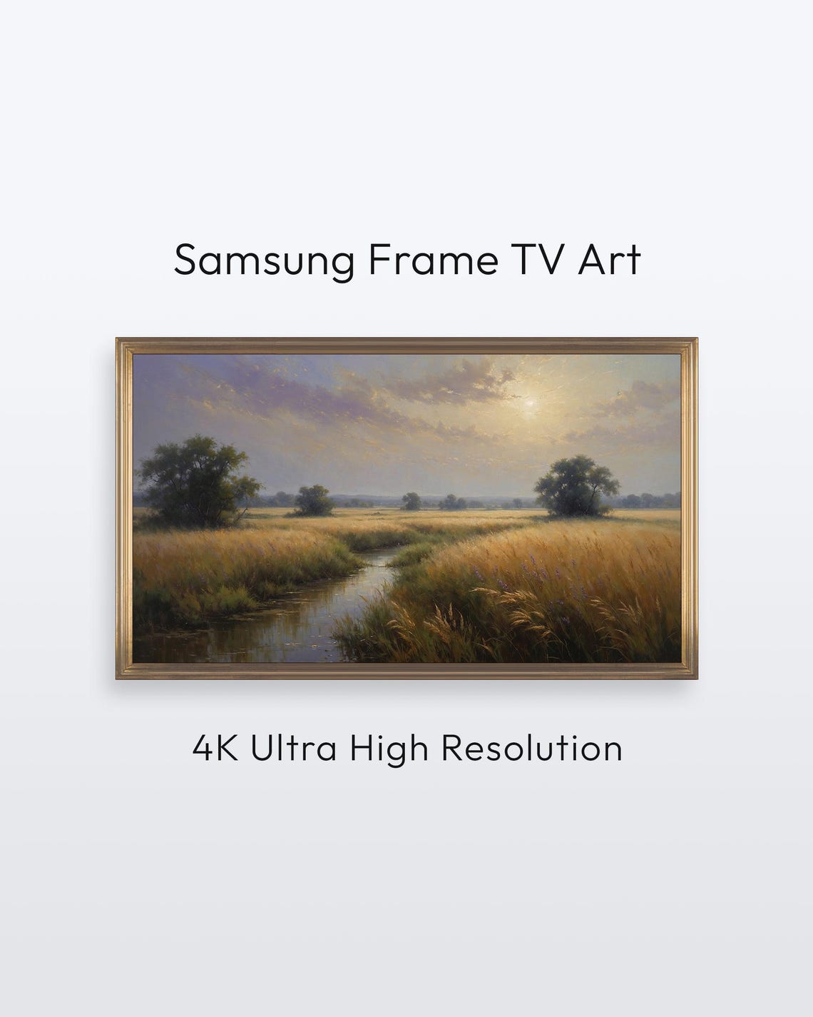 Golden Meadow Stream Serene Summer Landscape Frame TV Art Print