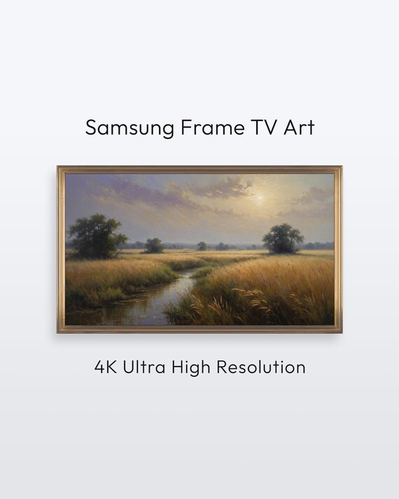 Golden Meadow Stream Serene Summer Landscape Frame TV Art Print