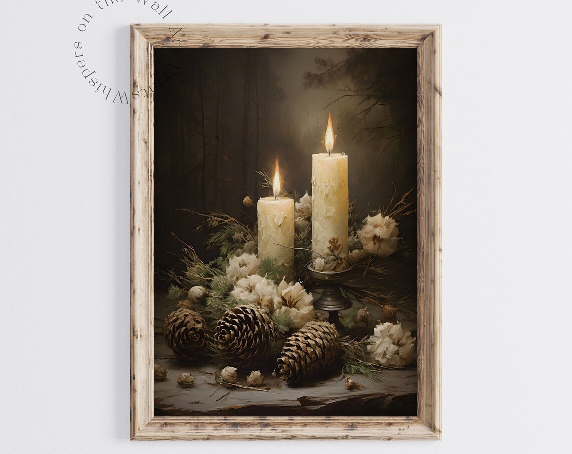 Moody Christmas Pinecone Still Life Art Print