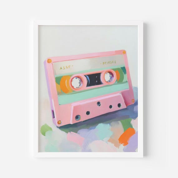 Retro Cassette Tape Wall Art 80s Pastel Music Print For Vintage Pop Decor