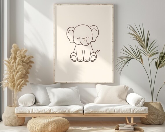 Baby Elephant Line Art Print Scandinavian Nursery Decor