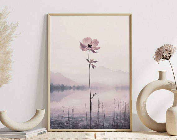 Bedroom Decor Scandi Botanical Poster Pink Flower Minimalist Art Print Nature Pastel Landscape Wall Relaxation