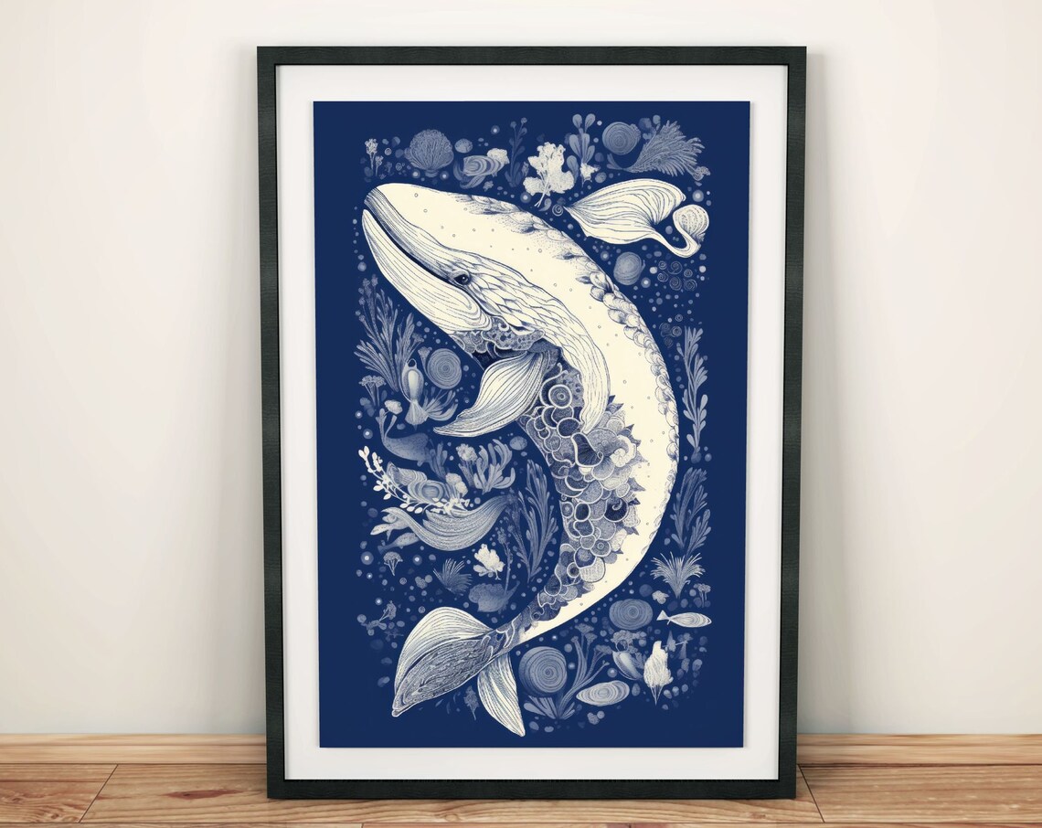 Retro Whale Poster, Vintage Animal Wall Art