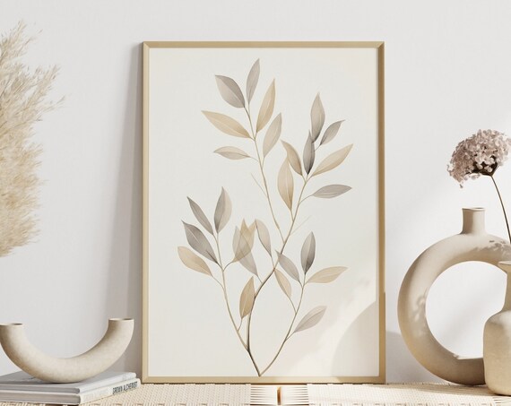 Boho Wall Art Minimalist Plant On A Light Background Scandinavian Interior Design Modern Poster In Beige
