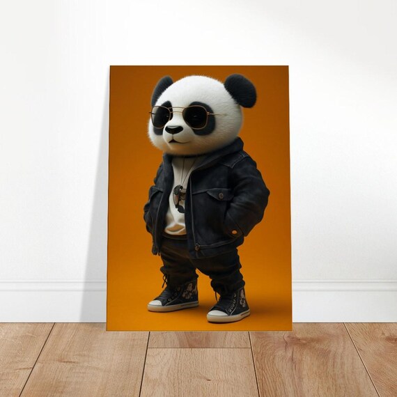 Cool Panda In Leather Jacket Canvas Urban Animal Wall Art Stylish Quirky Home Decor Animals Fashion Week