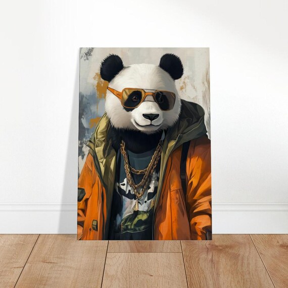 Cool Panda In Streetwear Canvas Urban Animal Art Print Modern Funky Home Decor Animals Fashion Week