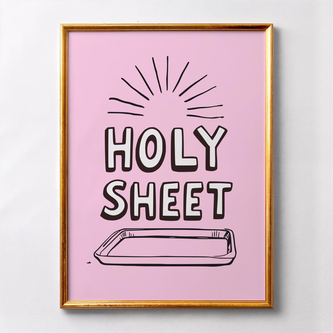 Holy Sheet Funny Baking Pun Retro Pink Kitchen Decor Wall Art