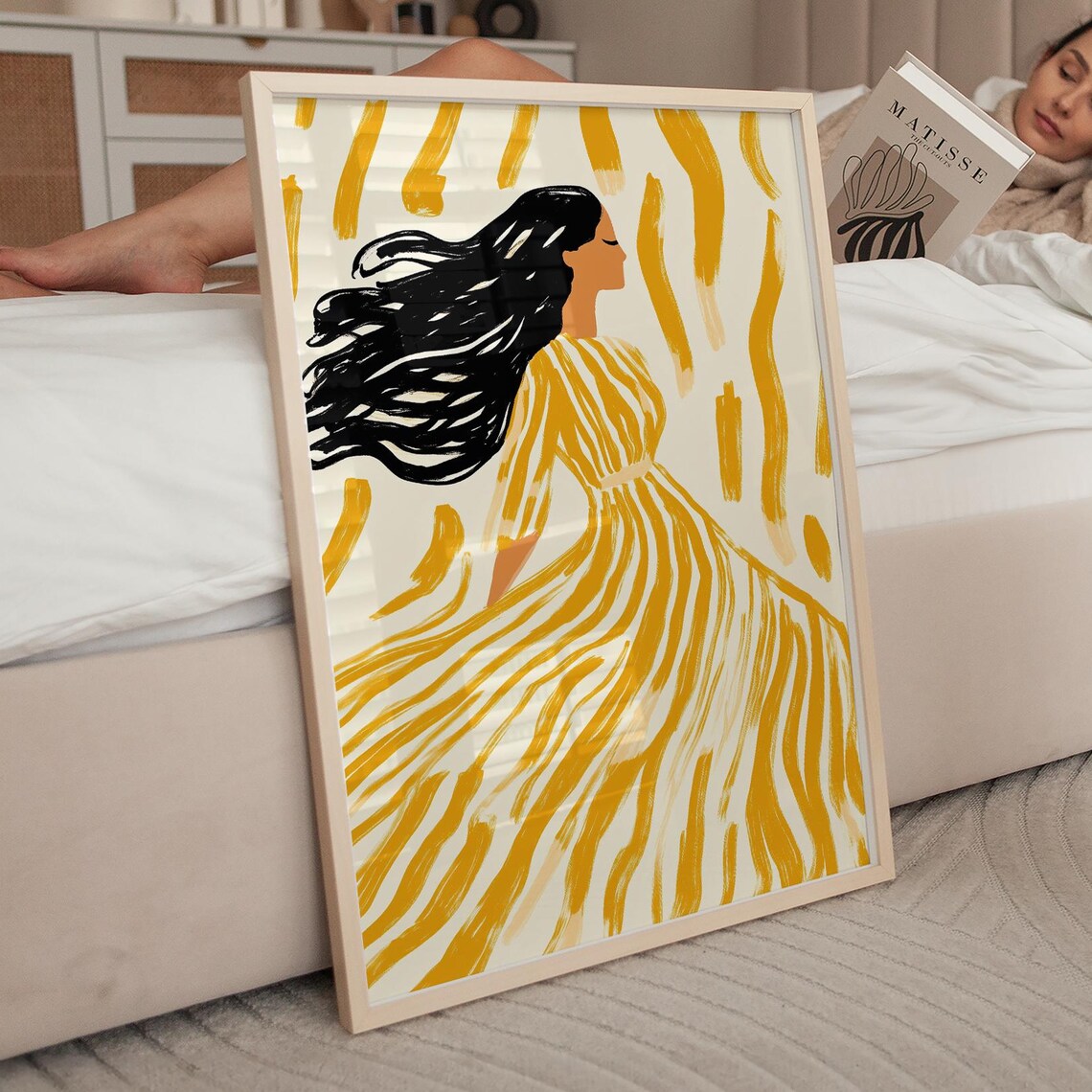 Woman in Flowing Mustard Dress Abstract Feminine Empowerment Poster