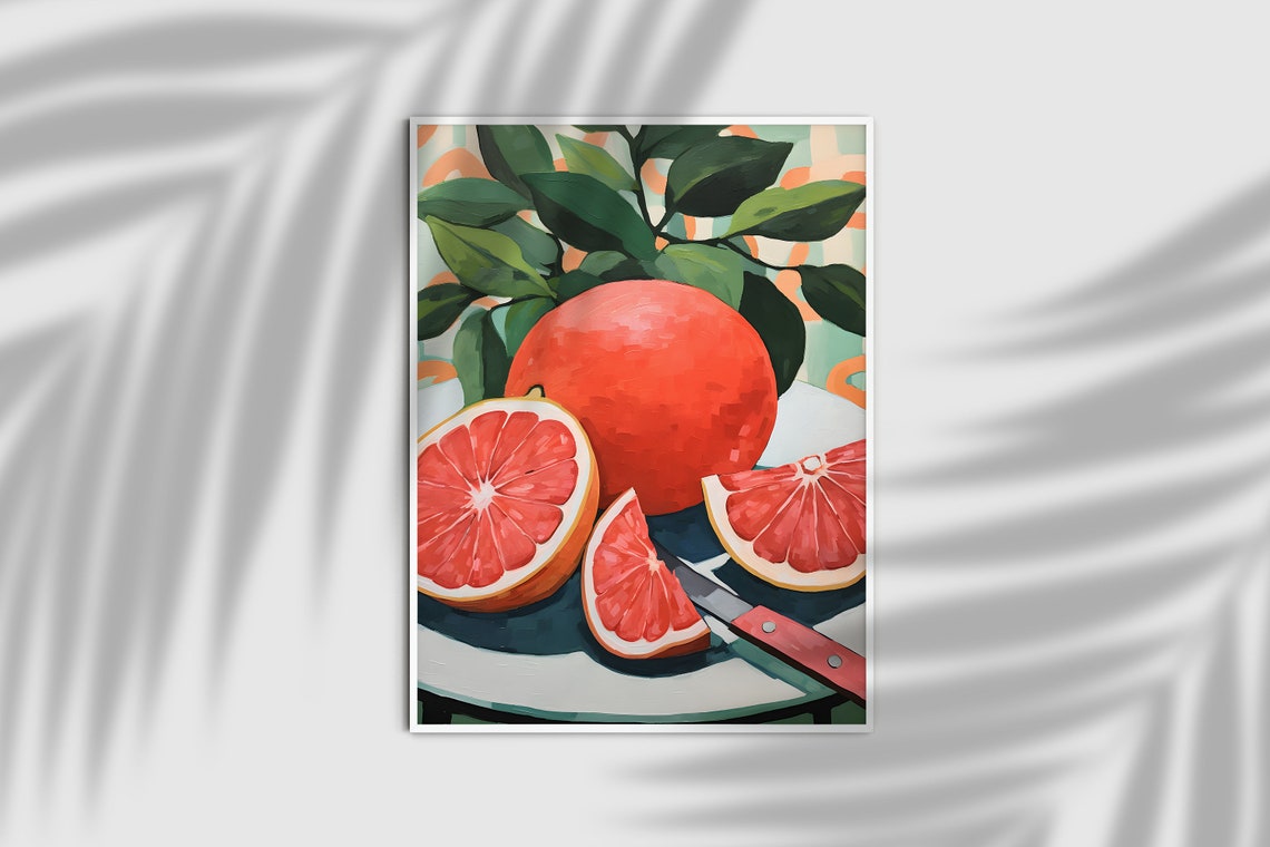 Grapefruit Still Life Painting Retro Fruit Slices Kitchen Wall Art - Image 3