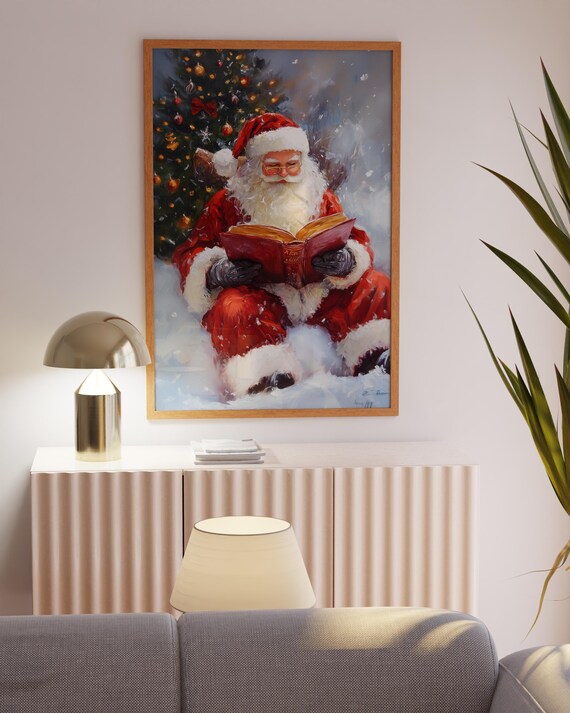 Santa Claus Reading Book In The Snow By Christmas Tree Poster