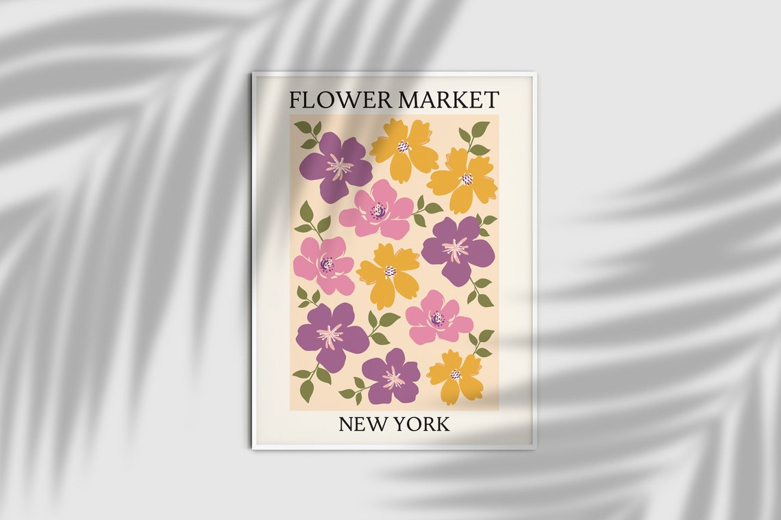 Flower Market New York Pink Wildflower Botanical Colorful Poster