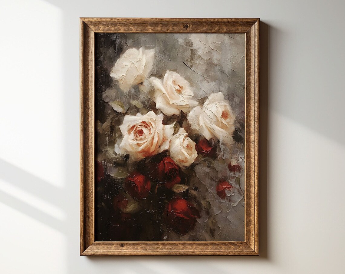 Floral Impasto Roses Art Print, Moody Botanical - Image 6