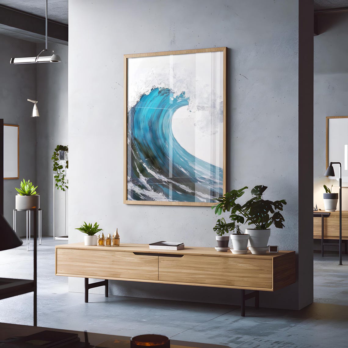 Abstract Blue Ocean Wave Crashing Foam White Painting Poster - Image 3