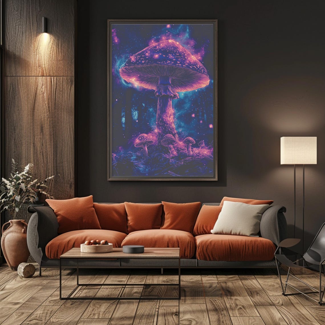 Glowing Purple Cosmic Mushroom In A Starry Night Forest Poster - Image 5