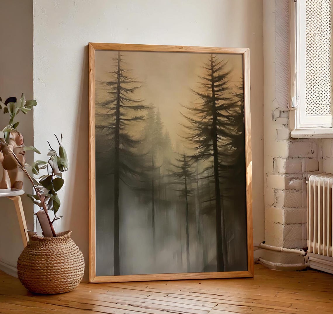 Misty Pine Forest at Dawn Dark Academia Moody Landscape Poster - Image 7