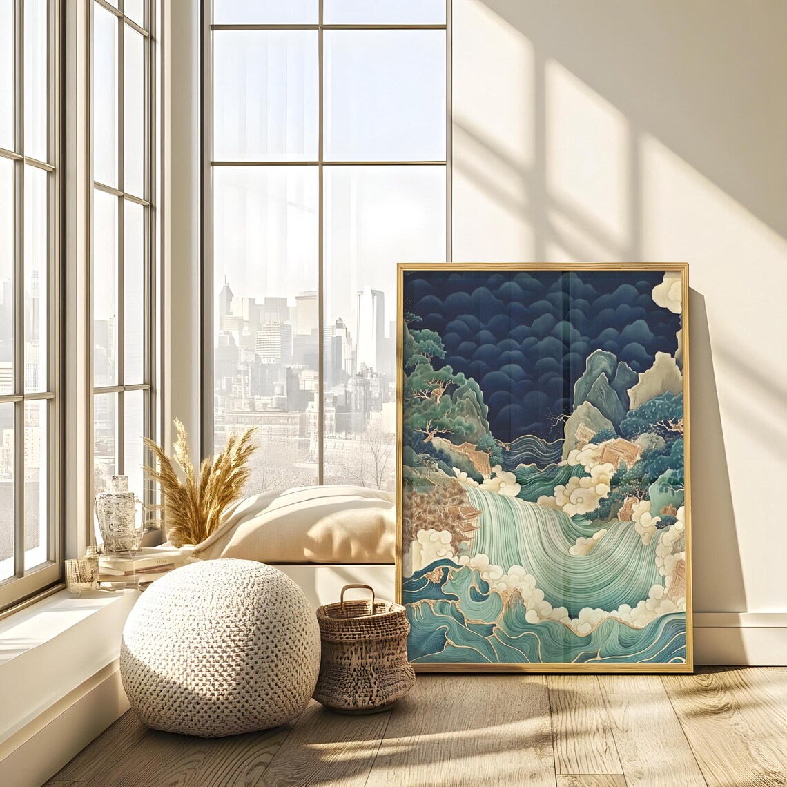 Japanese Abstract River Waterfall Poster, Traditional Art - Image 2