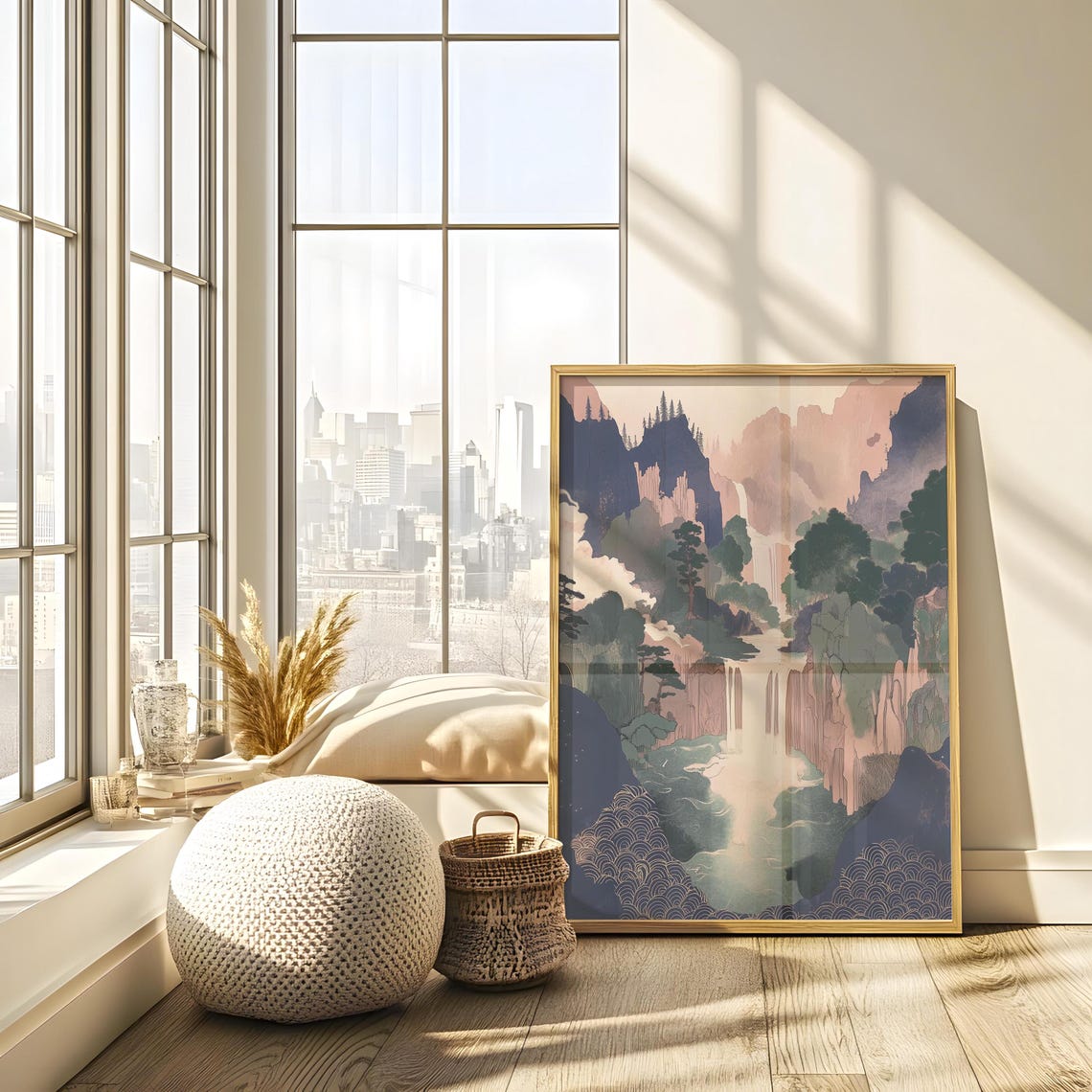 Japanese Ikigai Ukiyo E Print Waterfall Painting Poster Masculine Wall Hanging Art Traditional Japanese Artwork - Image 2