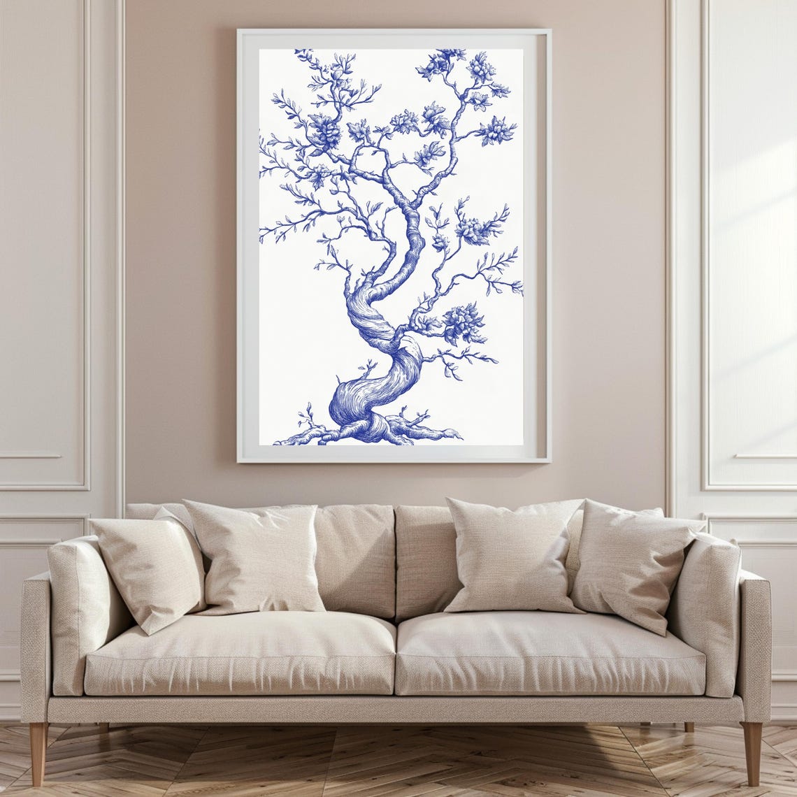 Blue Ink Twisted Blossom Tree with Roots Botanical Line Poster - Image 6