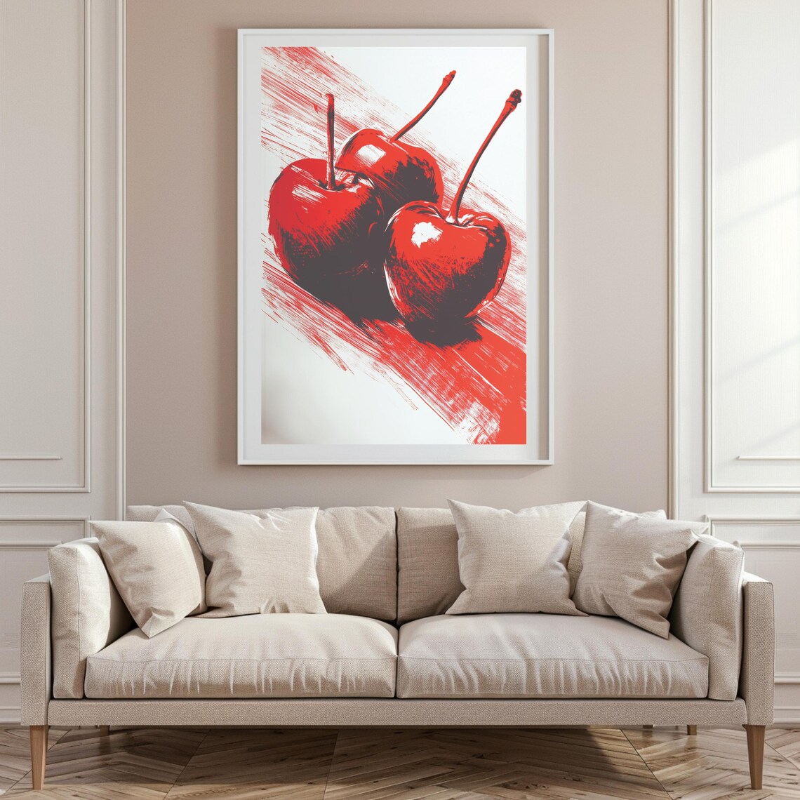 Cherry Print Three Cherries Painted On White Bright Red Artwork For The Kitchen Colorful Kitchen Art - Image 6