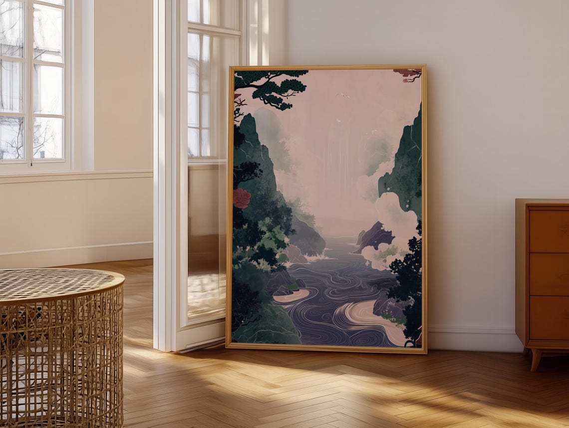 Japanese Ikigai Ukiyo E Print Waterfall Painting Poster Masculine Wall Hanging Art Traditional Japanese Artwork - Image 5