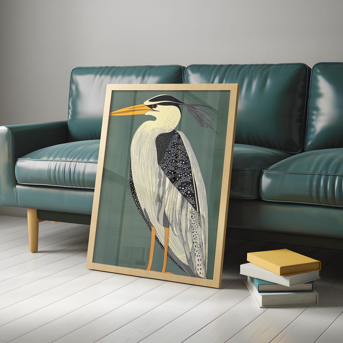 Emerald Green Heron Bust Portrait Art Deco Style Bird Poster - Image 4