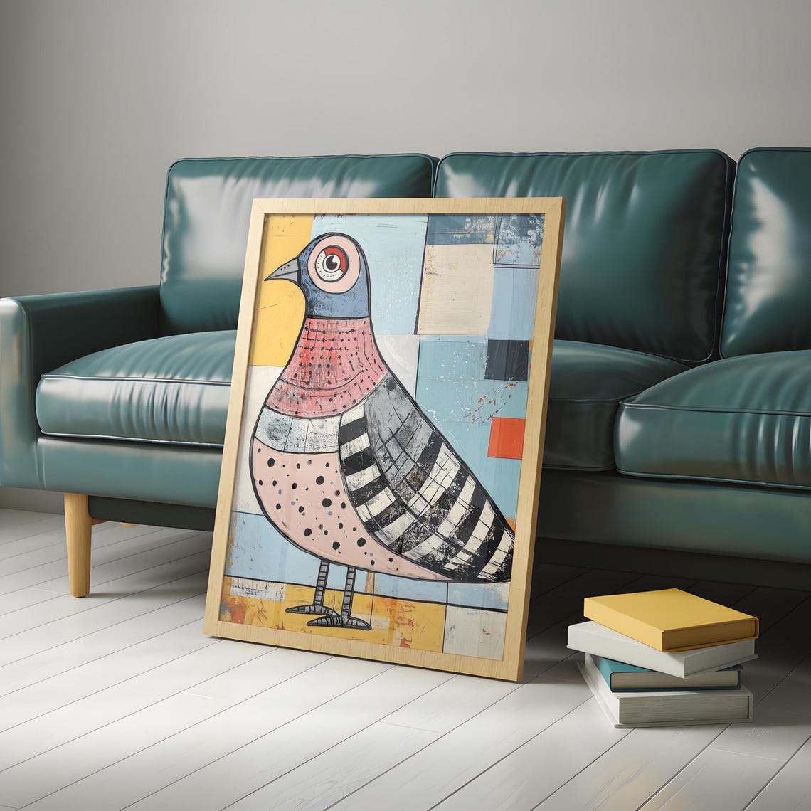 Whimsical Folk Art Pigeon With Geometric Blocks Colorful Poster - Image 6