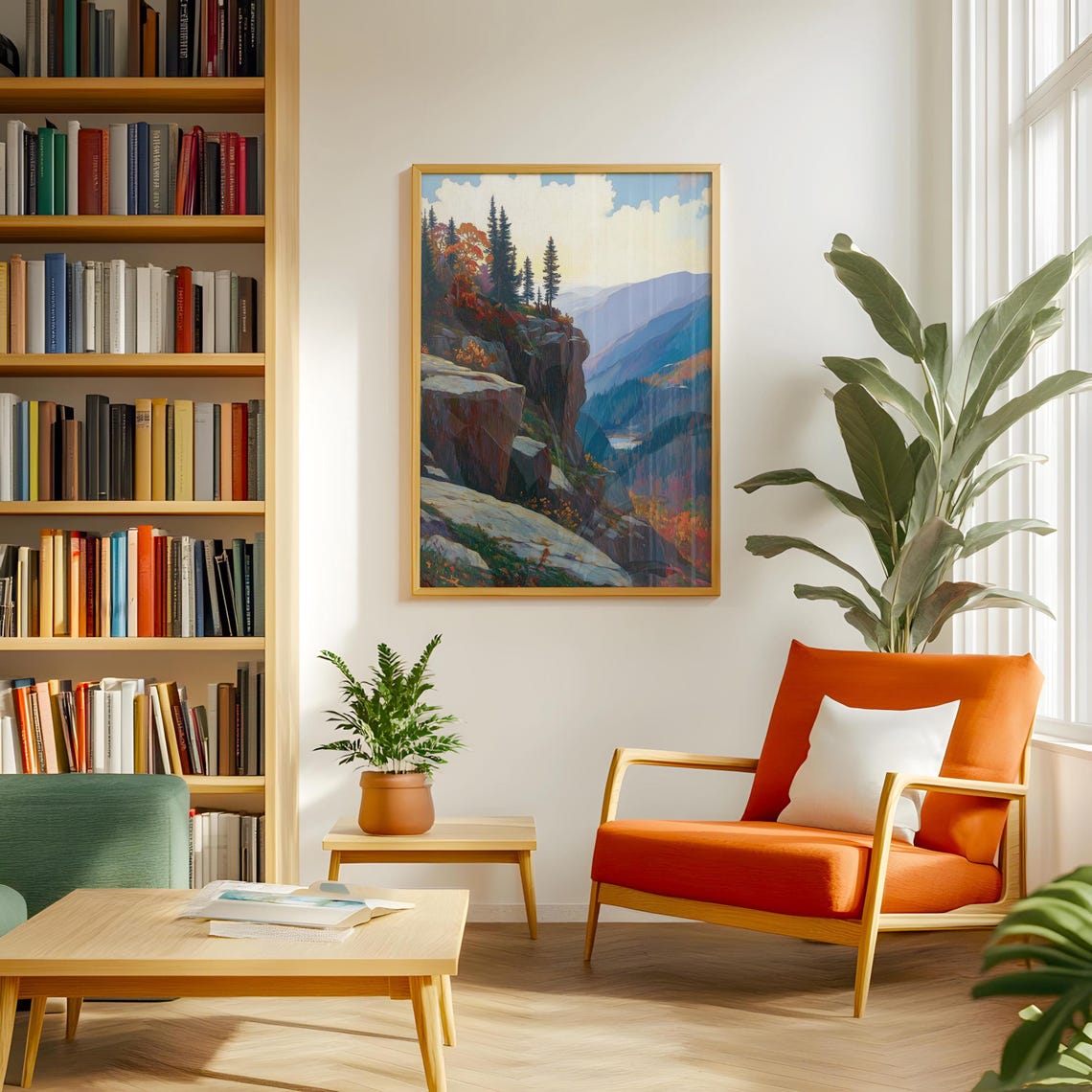 Rugged Mountain Cliff Autumn Pines Overlooking Valley Poster - Image 2