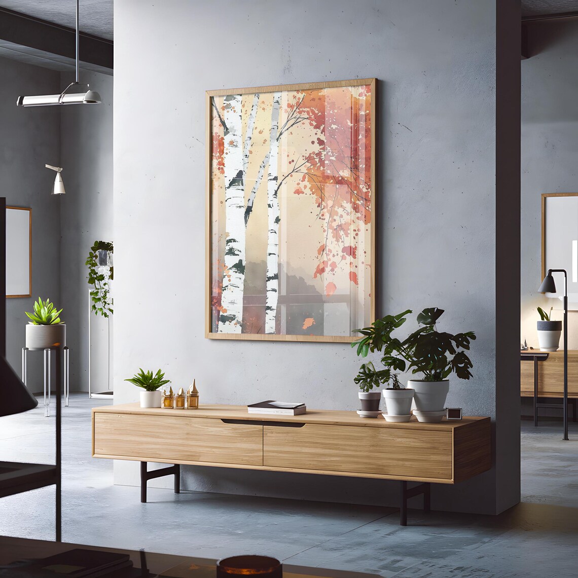 Birch Tree Painting Nature Inspired Wall Art Print Japandi Style White Birch Tree Art Dopamine Decor Bedroom Living Dining Room - Image 2