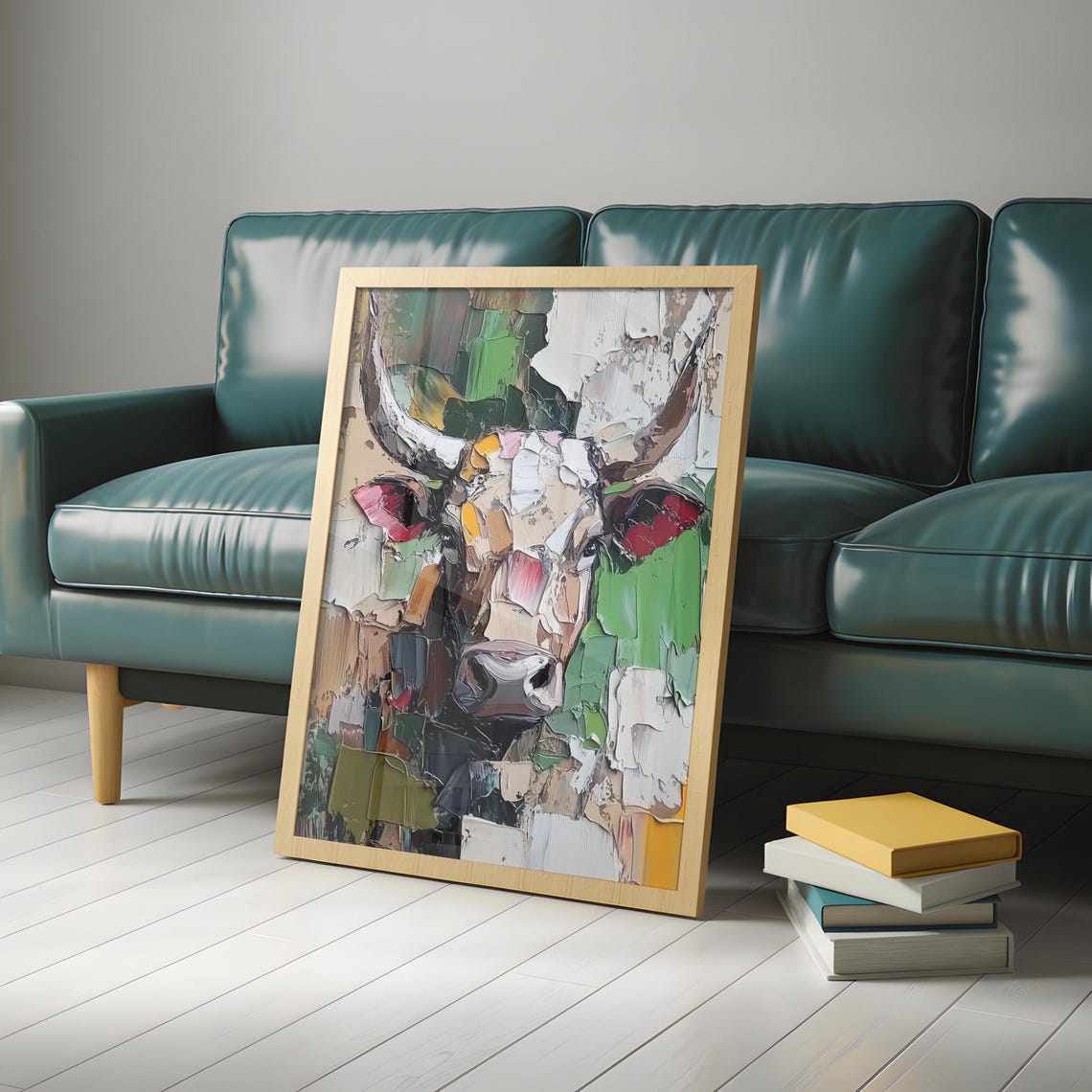 Abstract Impasto Cow Portrait with Green Accents Painting Poster - Image 5