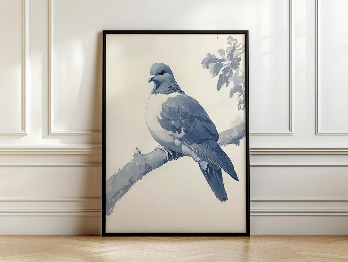 Elegant Blue Gray Pigeon On A Branch Watercolor Style Poster - Image 7