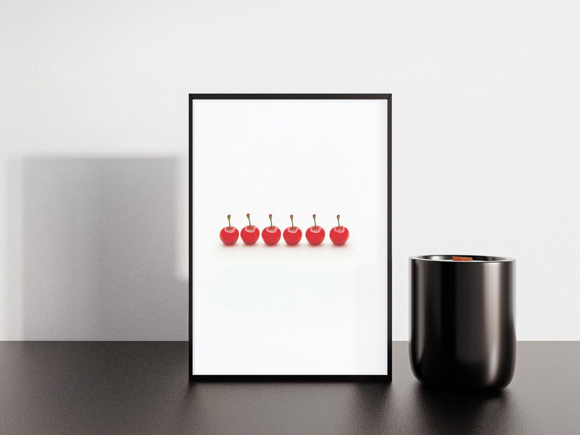 Cherry Print Row Of Red Cherries On White Artwork Bright Red Artwork For The Kitchen Colorful Art - Image 4